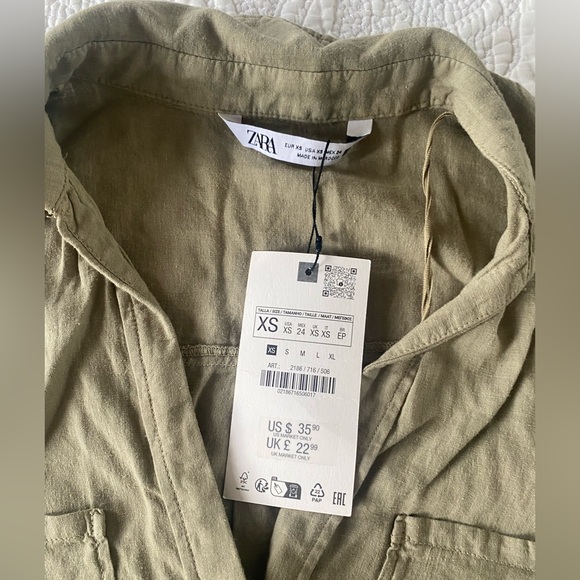 Zara Khaki Green button down short sleeve shirt - Picture 4 of 7